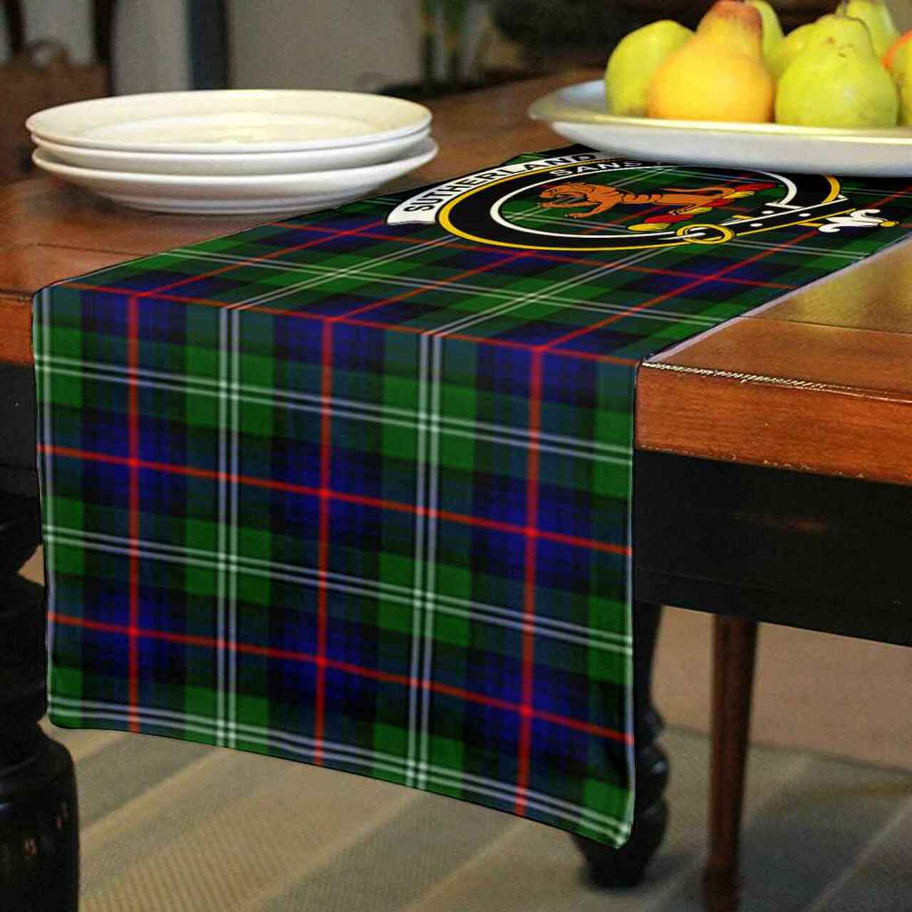 Clan Sutherland II Tartan Crest Table Runner Cotton UC55 Sutherland II Tartan Tartan Table Runner   