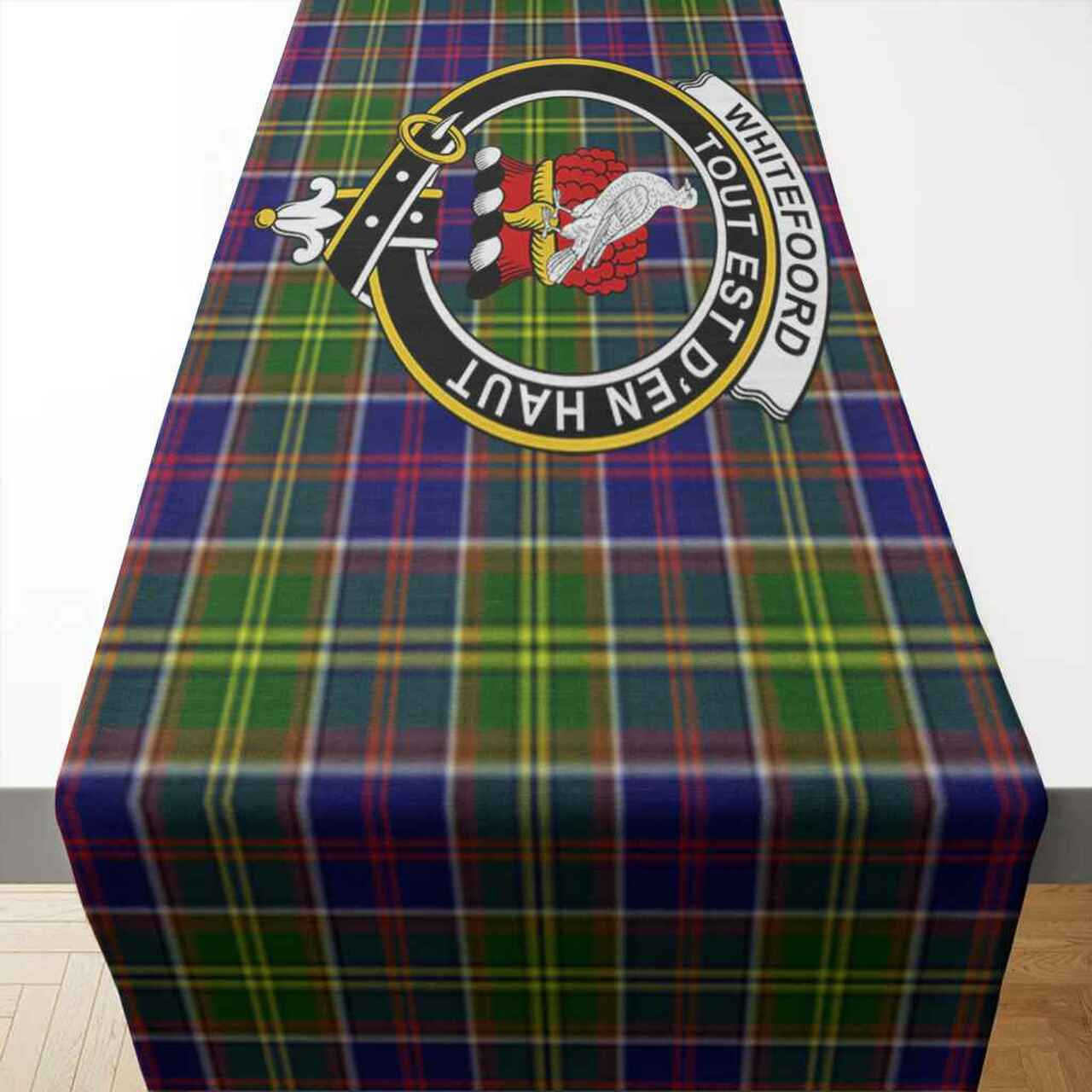 Clan Whiteford Tartan Crest Table Runner Cotton PS84 Whiteford Tartan Tartan Table Runner   