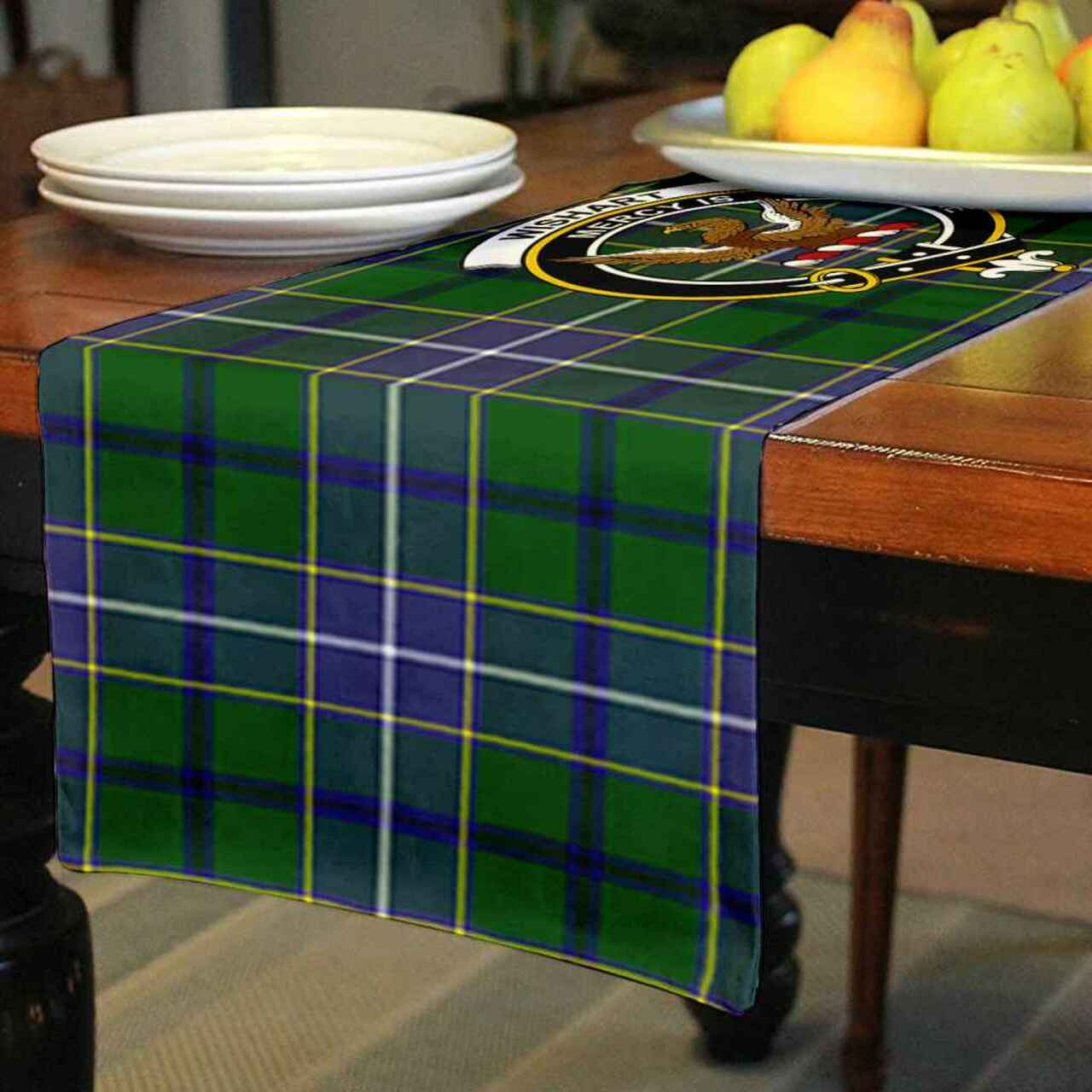 Clan Wishart Tartan Crest Table Runner Cotton QV88 Wishart Tartan Tartan Table Runner   