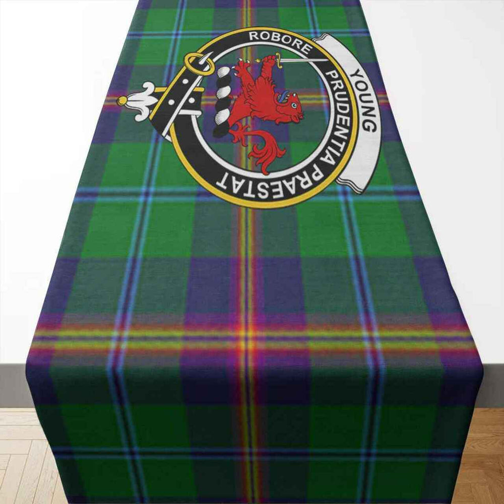 Clan Young Tartan Crest Table Runner Cotton NZ68 Young Tartan Tartan Table Runner   