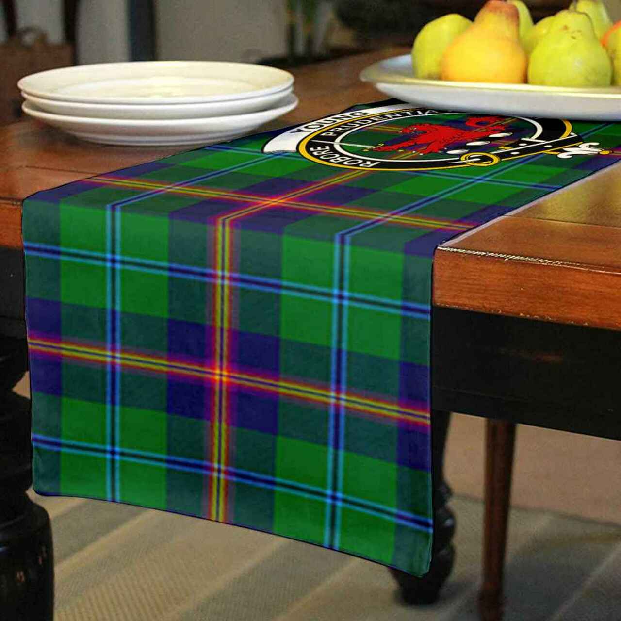 Clan Young Tartan Crest Table Runner Cotton NZ68 Young Tartan Tartan Table Runner   
