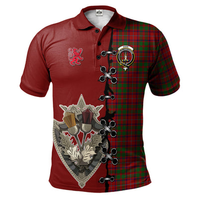 Clan Shaw of Tordarroch Red Dress Tartan Polo Shirt - Lion Rampant And Celtic Thistle Style LE39