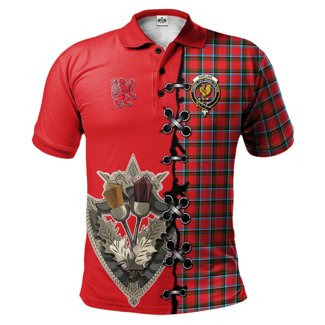 Clan Sinclair Modern Tartan Polo Shirt - Lion Rampant And Celtic Thistle Style SQ81 Sinclair Modern Tartan Tartan Polo   