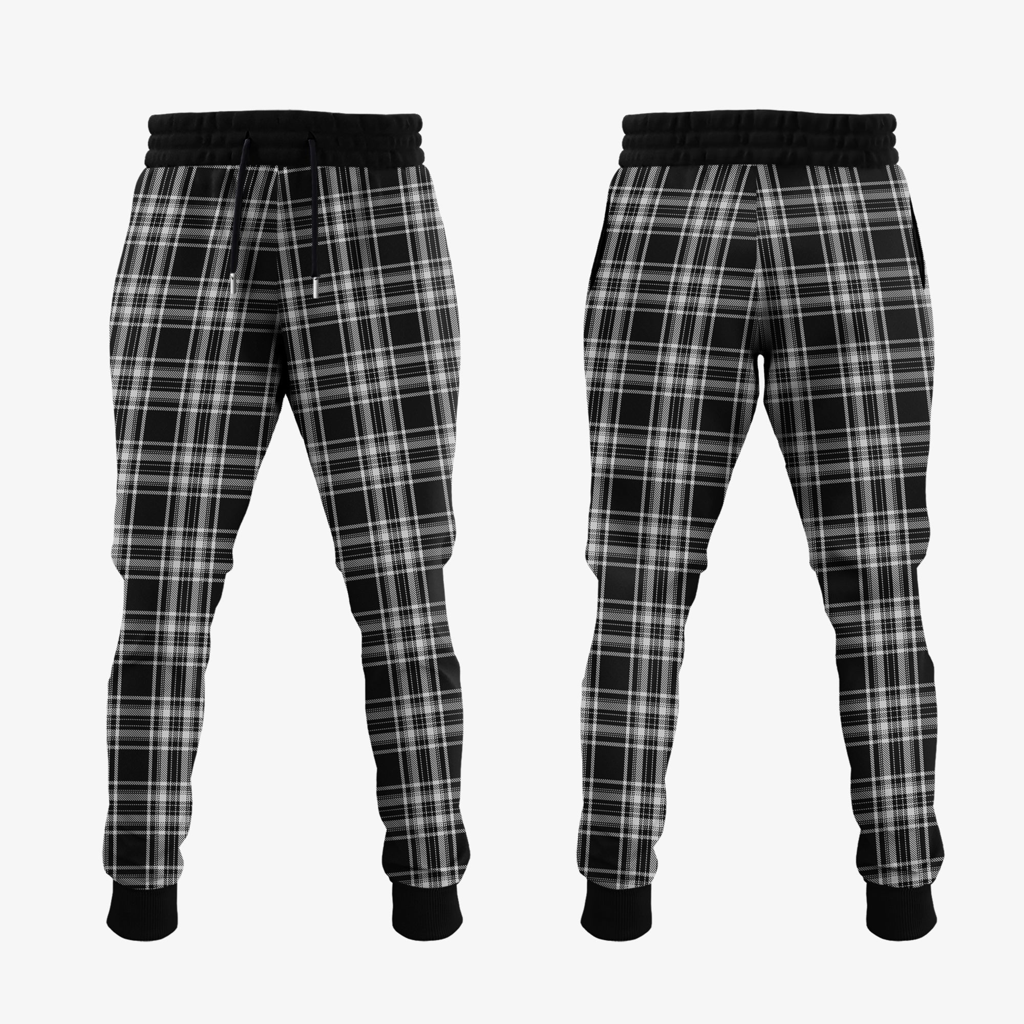 Clan Stewart Black And White Tartan Crest Jogger Sweatpants LK49 Clan Stewart Tartan Today   