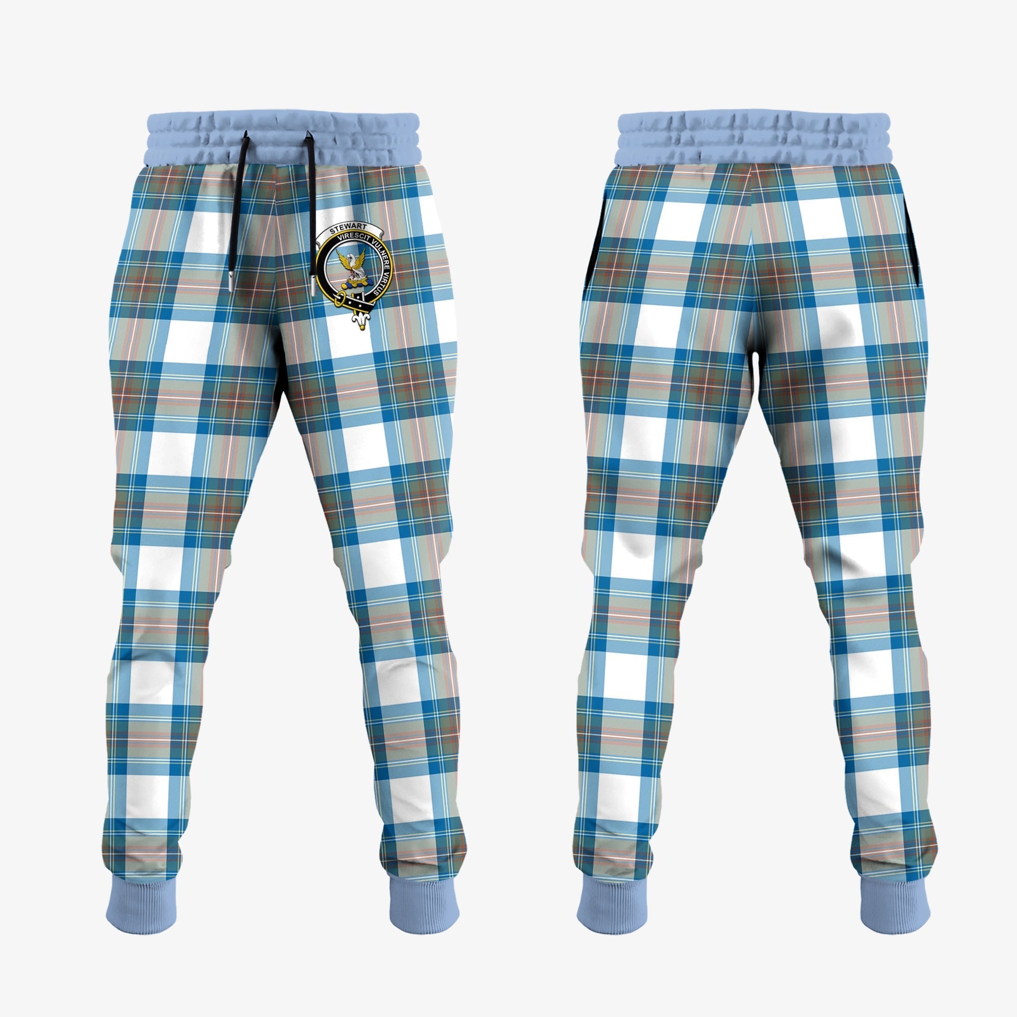 Clan Stewart Muted Blue Tartan Crest Jogger Sweatpants WZ81 Clan Stewart Tartan Today   