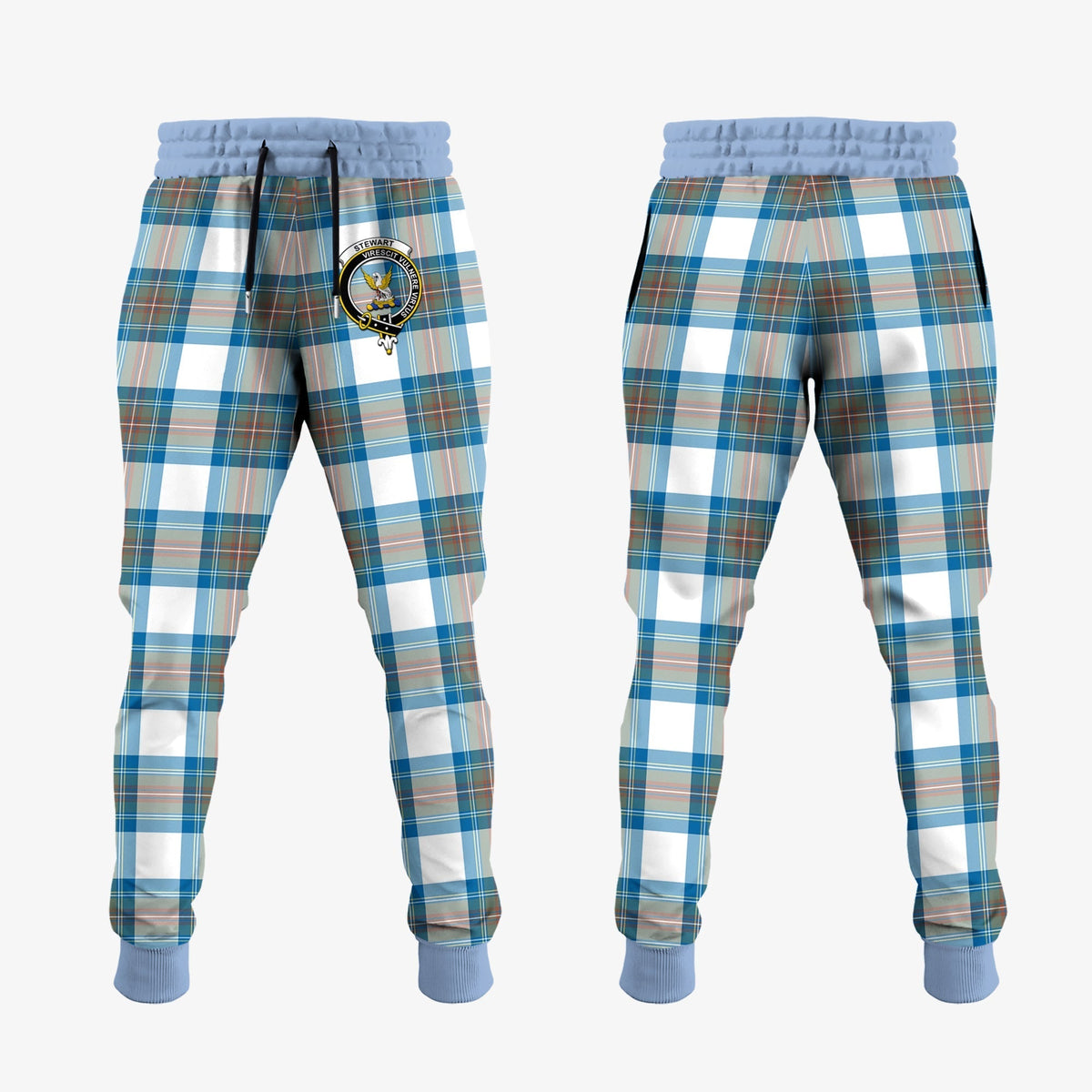 Clan Stewart Muted Blue Tartan Crest Jogger Sweatpants WZ81 Clan Stewart Tartan Today   