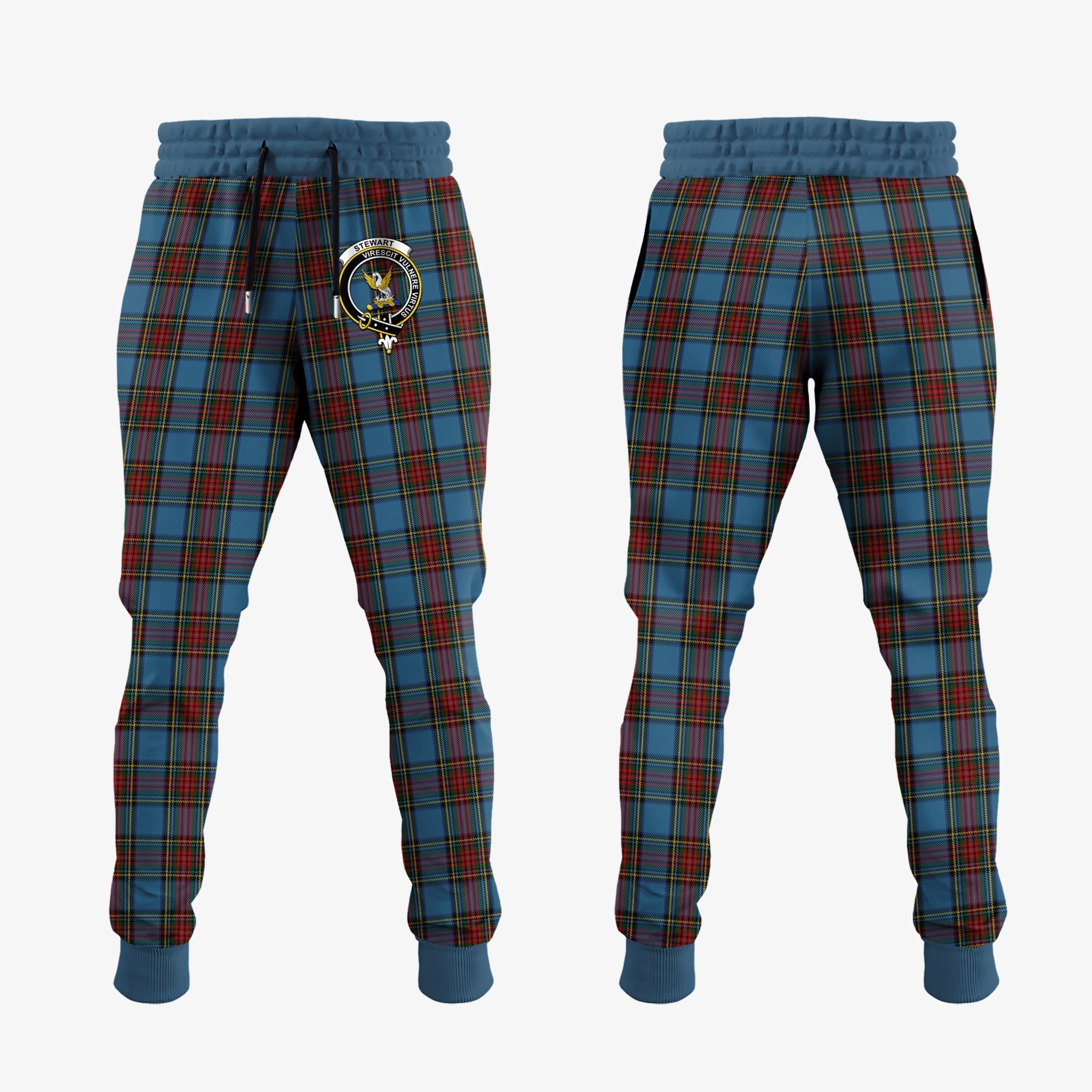 Clan Stewart Royal Blue Tartan Crest Jogger Sweatpants DS47 Clan Stewart Tartan Today   