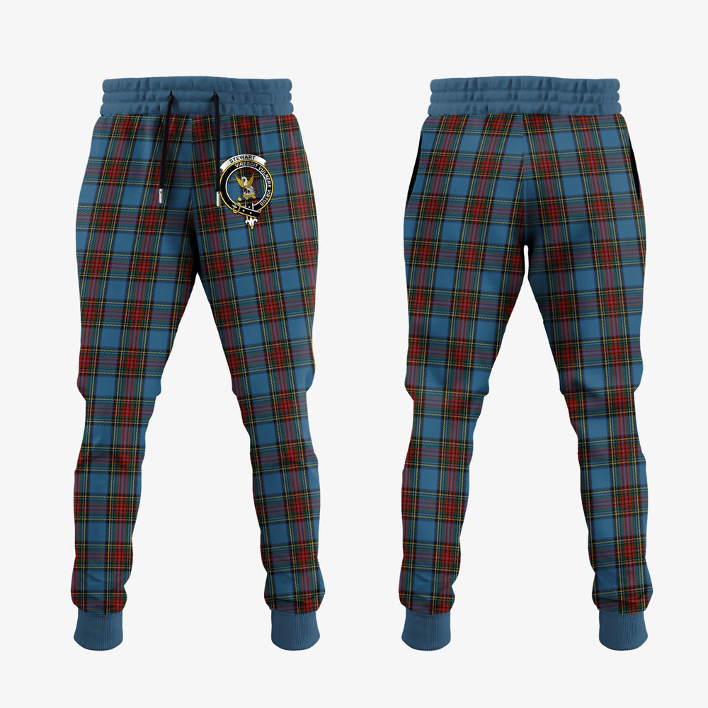 Clan Stewart Royal Blue Tartan Crest Jogger Sweatpants DS47 Clan Stewart Tartan Today   