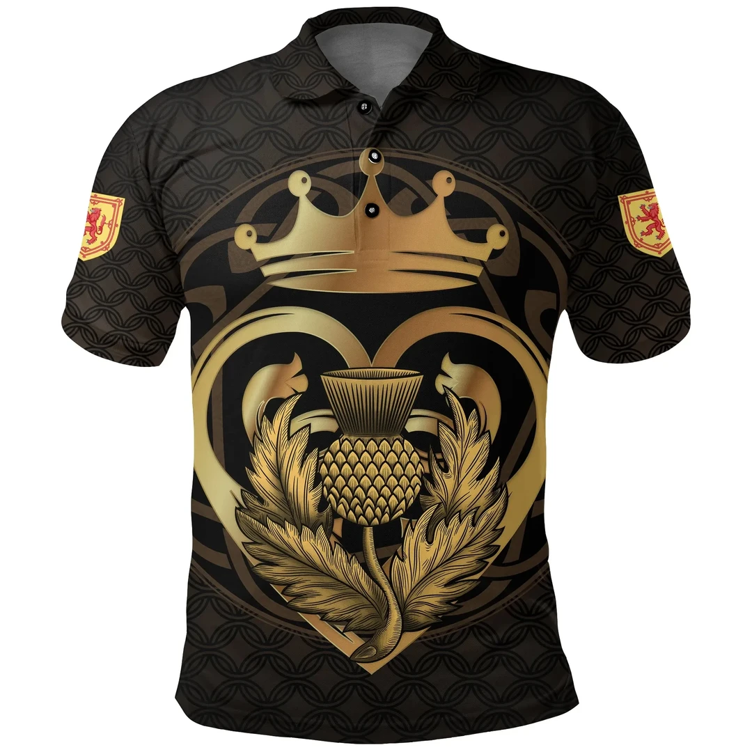 Clan Scots Print Polo Shirt - Luckenbooth Thistle And Lion Style Polo Shirt CV83 Scots Print - Luckenbooth Thistle And Lion Style Tartan Polo   