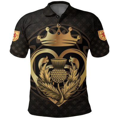 Clan Scots Print Polo Shirt - Luckenbooth Thistle And Lion Style Polo Shirt