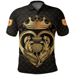 Clan Scots Print Polo Shirt - Luckenbooth Thistle And Lion Style Polo Shirt CV83 Scots Print - Luckenbooth Thistle And Lion Style Tartan Polo   